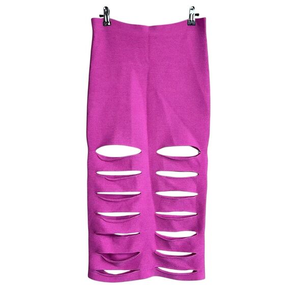 Cushnie et Ochs Pink Ribbed Knit Slash Slit Skirt Size Medium Womens Midi Pullon - Picture 2 of 7
